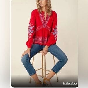Hale Bob Donatella top in red  with embroidery Medium